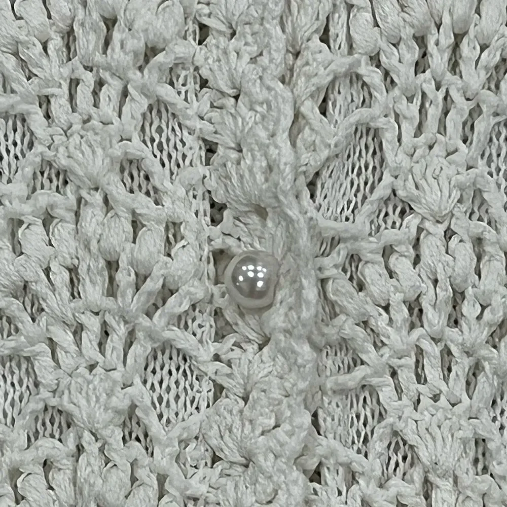 Vintage Crochet Granny Collared Short Sleeves Sweater Size M Pearls Cottage Twee